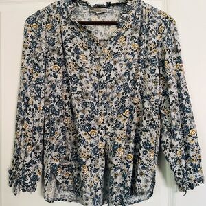 LOFT Blue and Yellow Floral Blouse